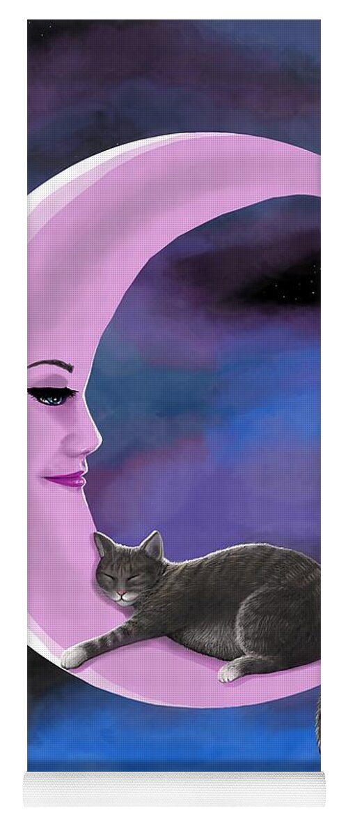 Cat Yoga Mat featuring the digital art Cat 661 Pink Moon by Lucie Dumas