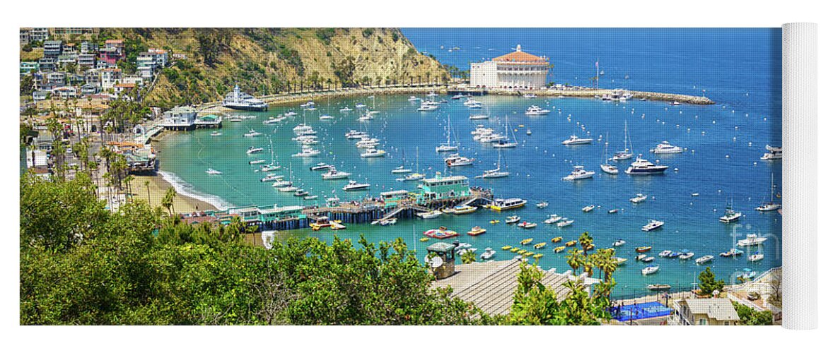 America Yoga Mat featuring the photograph Catalina Island Avalon Harbor Panorama by Paul Velgos