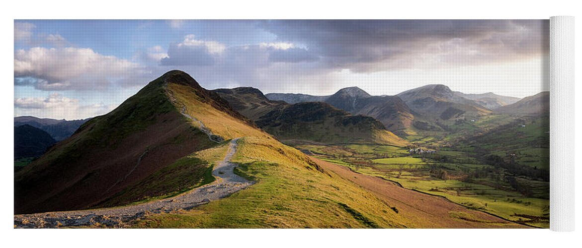 Panorama Yoga Mat featuring the photograph Catbells Hiking trail in the Lake District England by Sonny Ryse