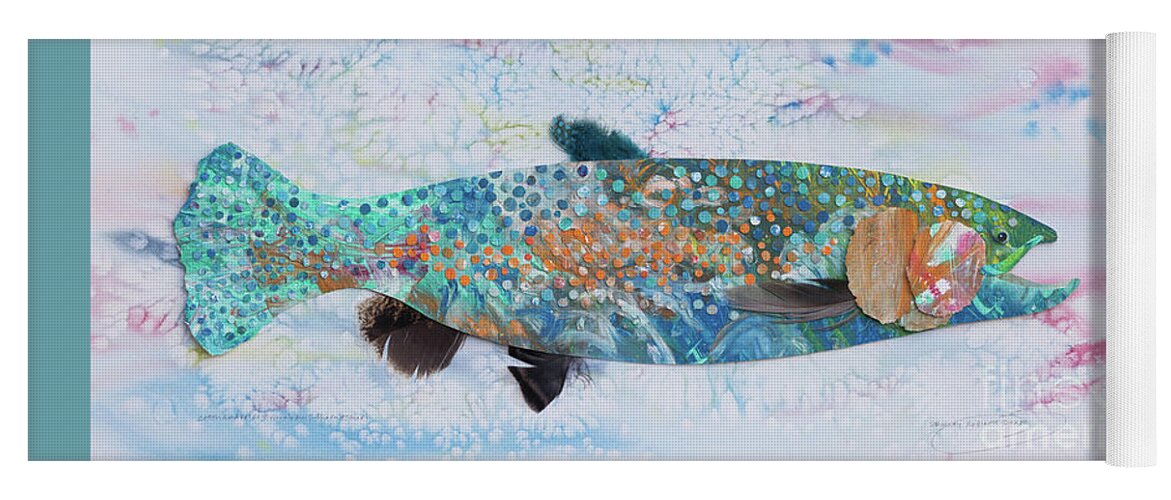 Fish Yoga Mat featuring the mixed media Catch and Release Rainbow @ the Missouri by Shirley Robinett