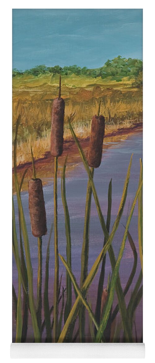 Landscape Yoga Mat featuring the painting Cattails by Darice Machel McGuire