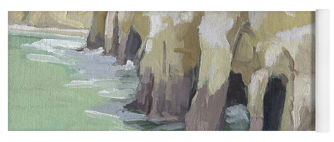 Sea Caves Yoga Mat featuring the painting Caves in La Jolla Bay - San Diego, California by Paul Strahm