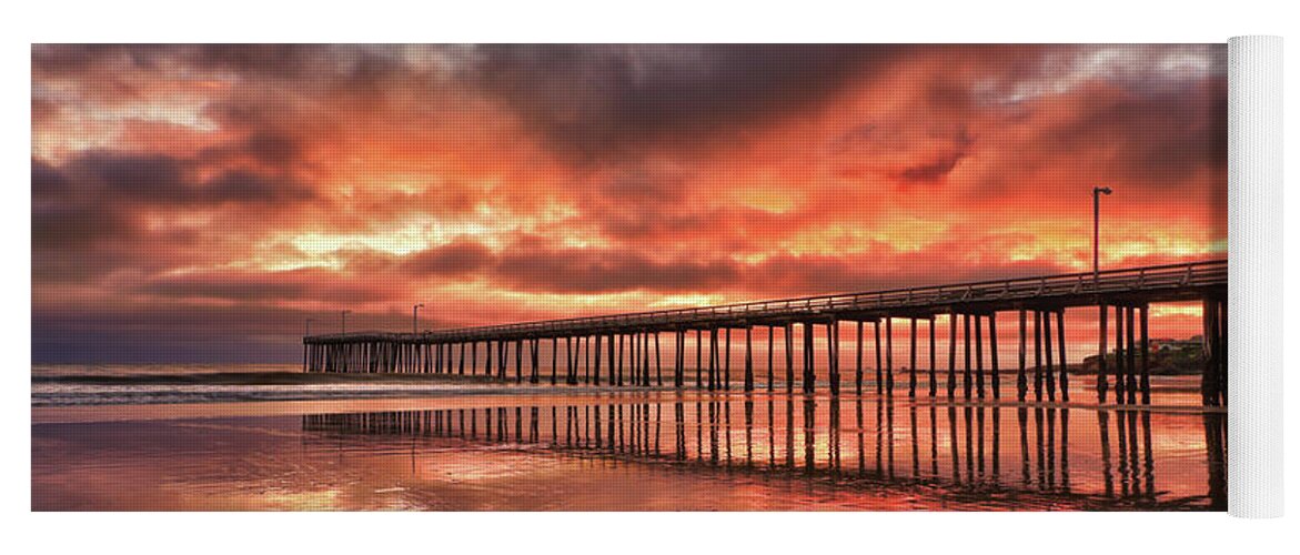 Morro Bay Yoga Mat featuring the photograph Cayucos Pier on Fire by Beth Sargent