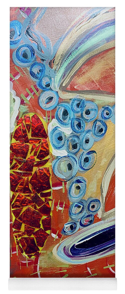 Mixed Media Yoga Mat featuring the mixed media Cellular Rebirth Abstract With Orange Glass Shards by Debra Amerson