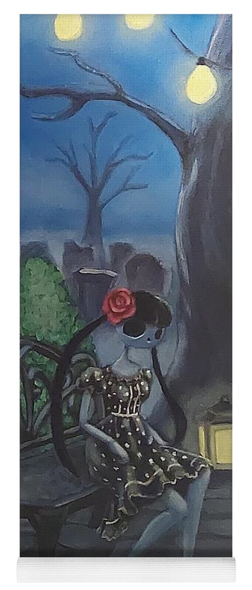 Cemetery Doll Rose Dress Yoga Mat featuring the painting Cemetery outing by Lori Keilwitz