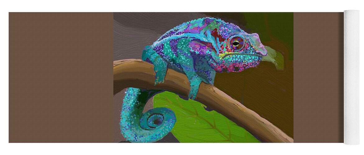 Chameleon Yoga Mat featuring the digital art Chameleon by Anne Marie Brown