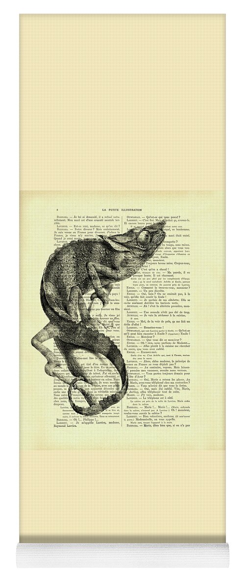 Chameleon Yoga Mat featuring the mixed media Chameleon book page art by Madame Memento