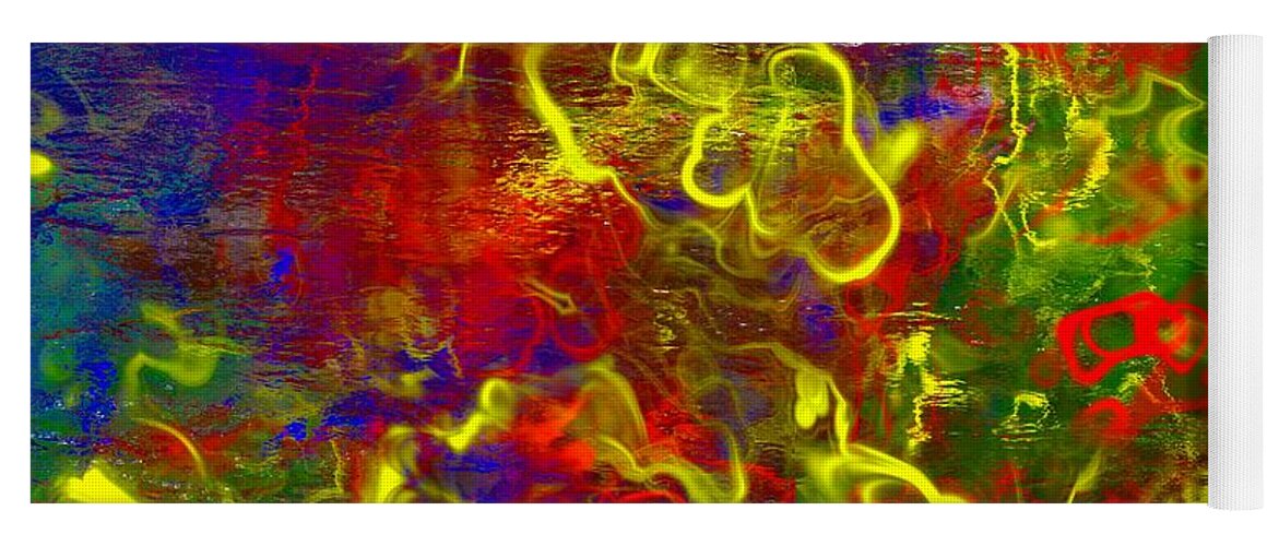 Digital Abstract Yoga Mat featuring the digital art Chaos in Yellow by Bob Shimer