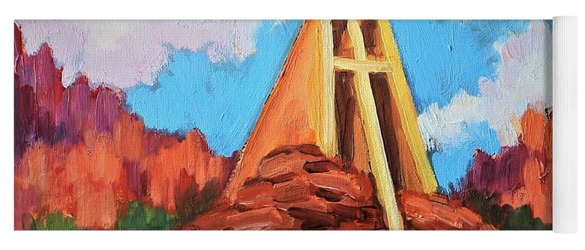 Southwest Arizona Yoga Mat featuring the painting Chapel of the Holy Cross Sedona by Diane McClary