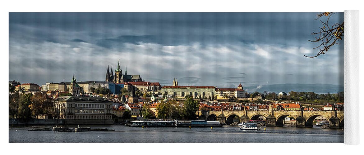 Prague Yoga Mat featuring the photograph Charles Bridge Over Moldova River And Hradcany Castle In Prague In The Czech Republic by Andreas Berthold