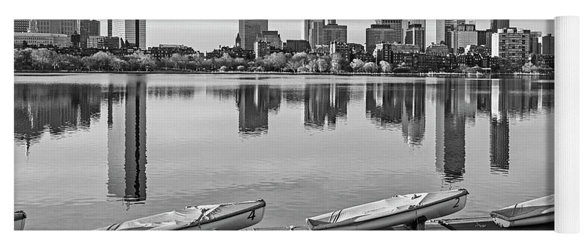 Charles Yoga Mat featuring the photograph Charles River Beautiful Spring Day and Reflection Boston Massachusetts Black and White by Toby McGuire
