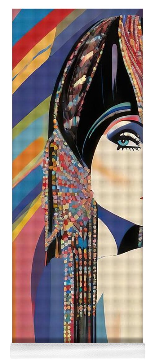Cher Yoga Mat featuring the digital art Cher abstract portrait by Movie World Posters