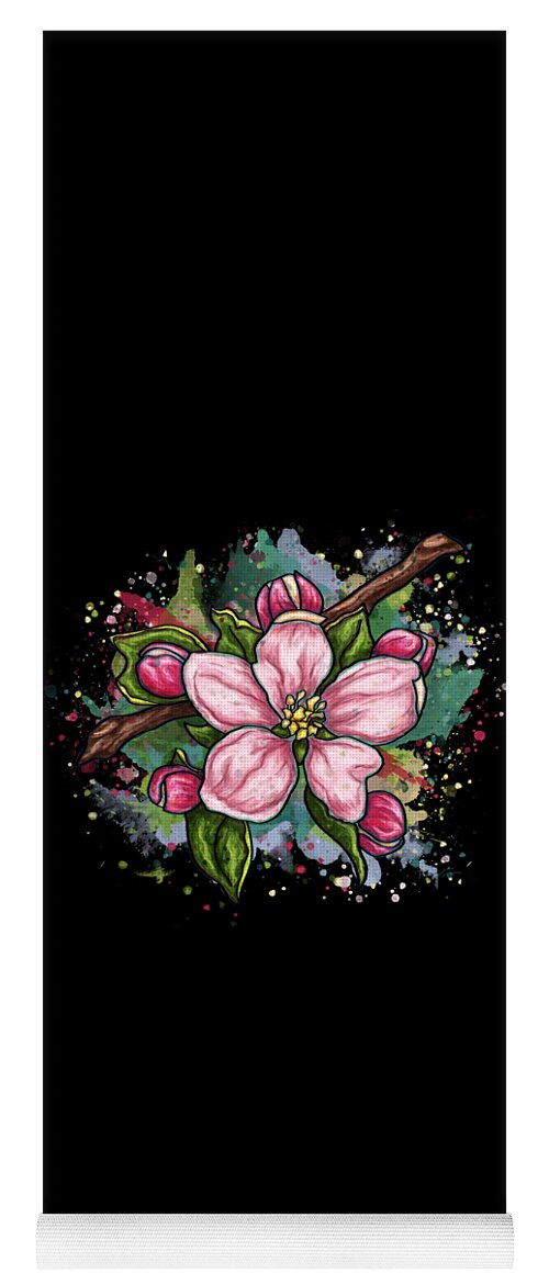 Flower Yoga Mat featuring the painting Cherry blossom painting on black background, pink flower art by Nadia CHEVREL