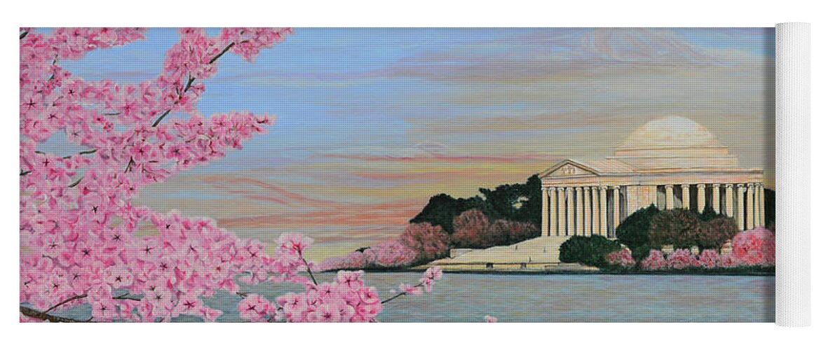Cherry Blossoms Yoga Mat featuring the painting Cherry Blossoms at Sunrise by Aicy Karbstein