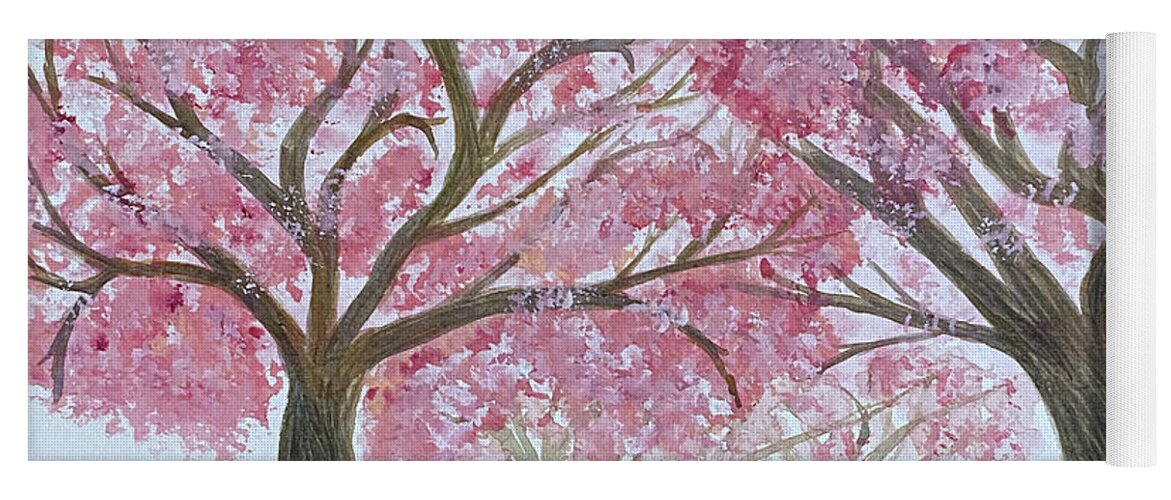 Cherry Trees Yoga Mat featuring the mixed media Cherry Blossoms by Lisa Neuman