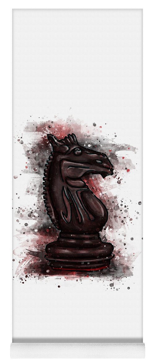 Chess Piece Yoga Mat featuring the painting Chess piece splatter art, black chess knight by Nadia CHEVREL