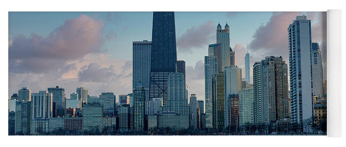 Chicago Yoga Mat featuring the digital art Chicago Lakefront Dusk by Todd Bannor