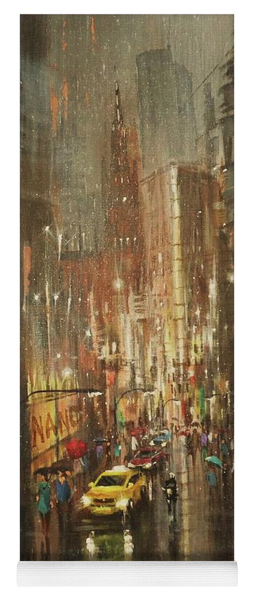 City Rain Yoga Mat featuring the painting Chicago Rain by Tom Shropshire