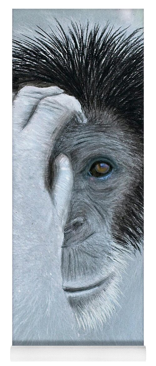 Chimpanzee Yoga Mat featuring the mixed media Chimpanzee portrait, mixed media. by Tony Mills