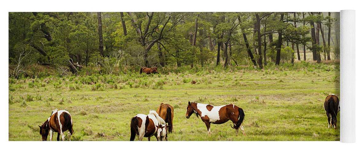 Chincoteague Yoga Mat featuring the photograph Chincoteague Pony Herd by Dale R Carlson
