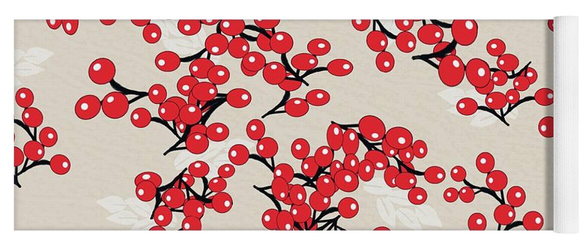 Graphic Yoga Mat featuring the digital art Chinese Red Berries by Sand And Chi