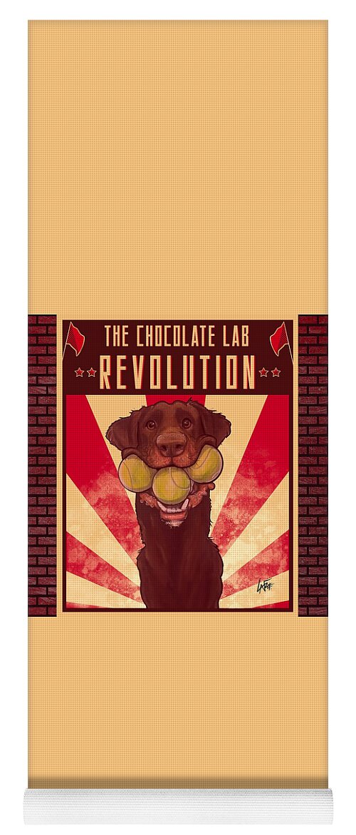 Labrador Retriever Yoga Mat featuring the drawing Chocolate Lab REVOLUTION by John LaFree