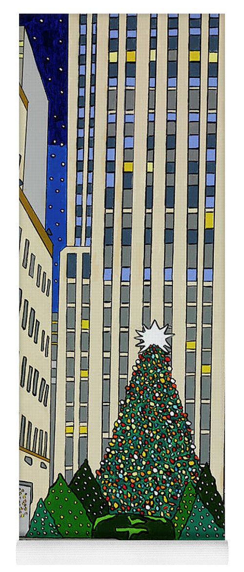Rockefeller Center Christmas Tree New York City Christmas Yoga Mat featuring the painting Christmas at Rockefeller Center by Mike Stanko