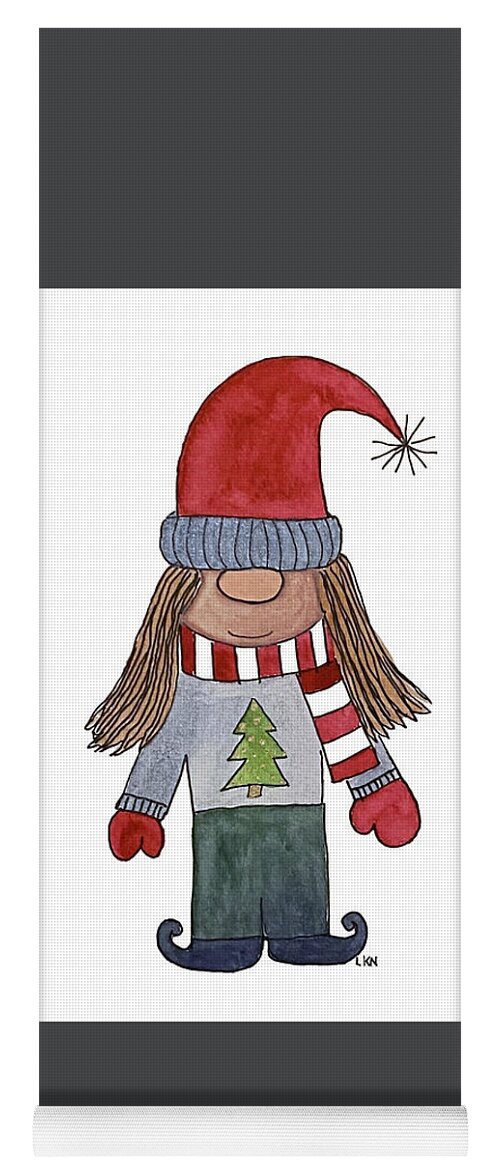 Christmas Yoga Mat featuring the mixed media Christmas Gnome Girl by Lisa Neuman