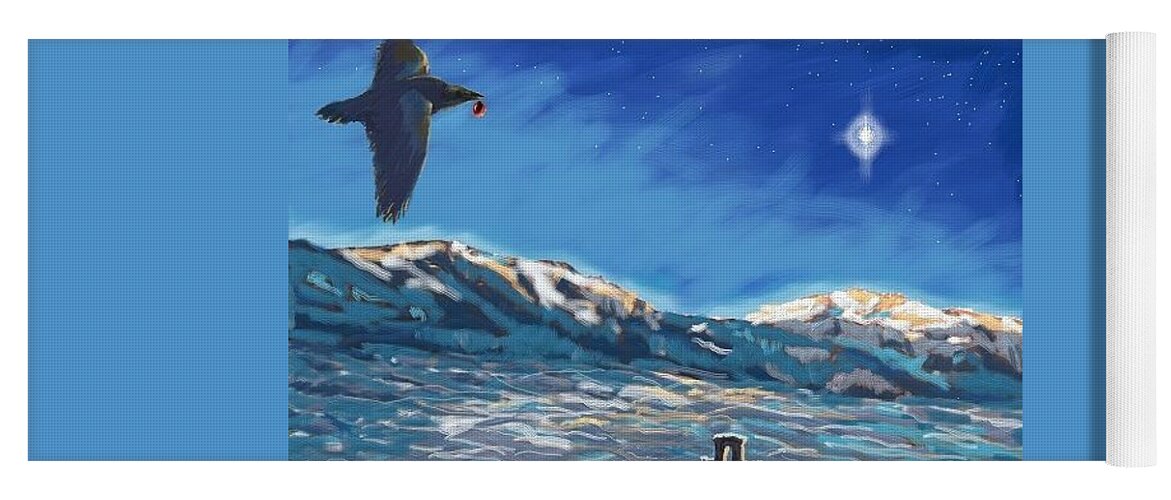 Yellowstone Yoga Mat featuring the digital art Christmas Raven by Les Herman
