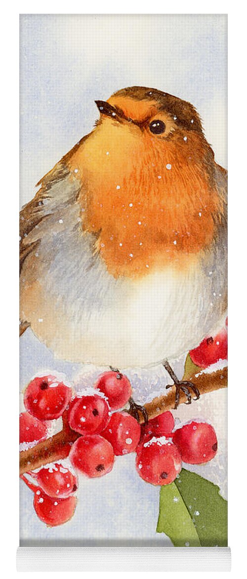 Christmas Yoga Mat featuring the painting Christmas Robin by Espero Art