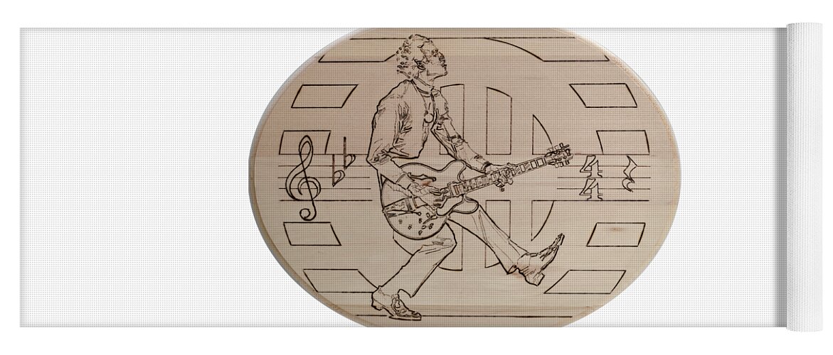 Pyrography Yoga Mat featuring the pyrography Chuck Berry - Viva Viva Rock 'N' Roll by Sean Connolly