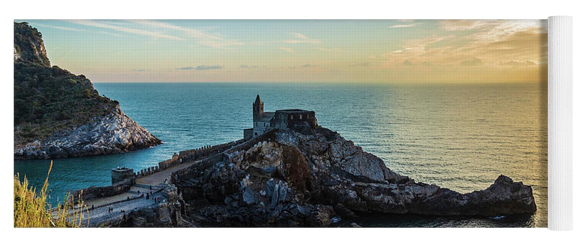 Cinque Terre Yoga Mat featuring the photograph Church of St. Peter at sunset in Porto Venere by Fabiano Di Paolo