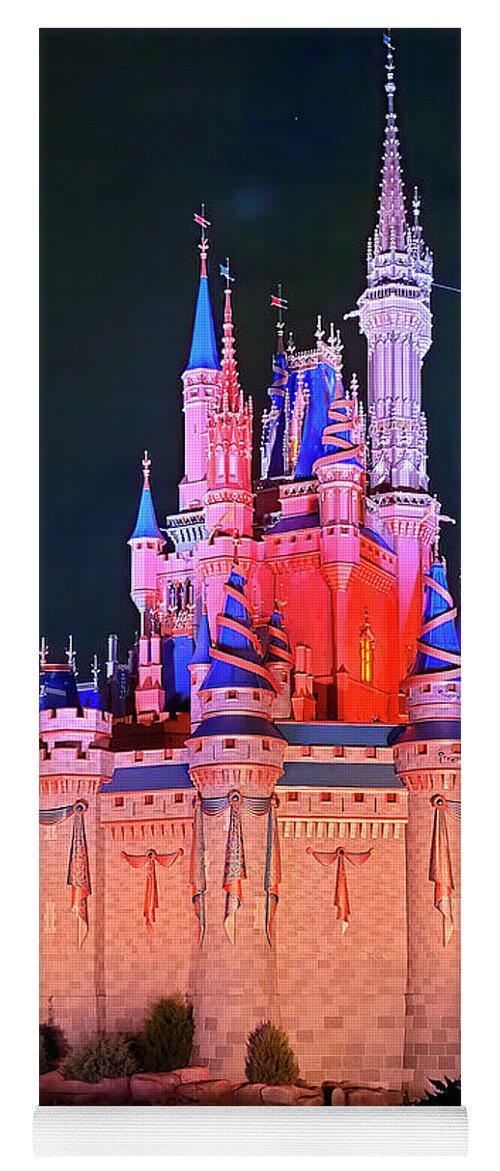 Cinderella Castle Yoga Mat featuring the photograph Cinderella Castle at Night by Mark Andrew Thomas