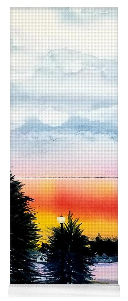 Michigan Sunset Yoga Mat featuring the painting Cindys Sunset by Ann Frederick