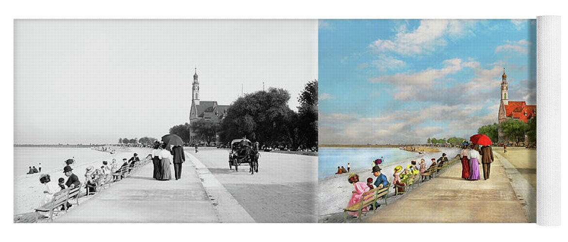 Chicago Yoga Mat featuring the photograph City - Chicago, IL - Lake shore drive 1907 - Side by Side by Mike Savad