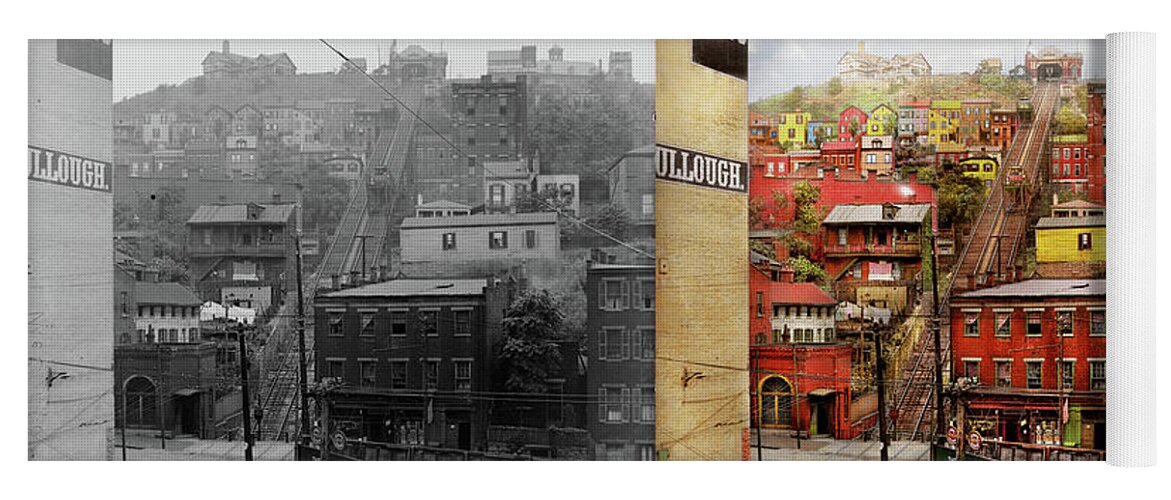 Cincinnati Yoga Mat featuring the photograph City - Cincinnati, OH - Climbing up the hill 1915 - Side by Side by Mike Savad