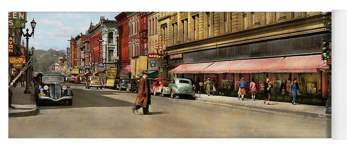 Dubuque Yoga Mat featuring the photograph City - Dubuque IA - Main street 1940 by Mike Savad