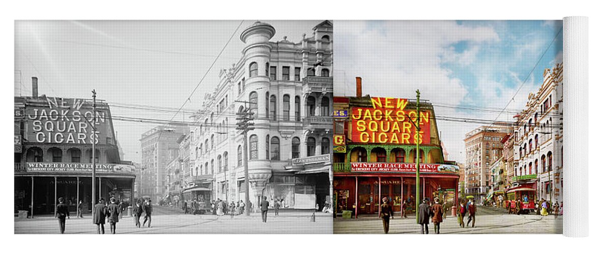 New Orleans Yoga Mat featuring the photograph City - New Orleans, LA - The Pickwick Palace 1902 - Side by Side by Mike Savad