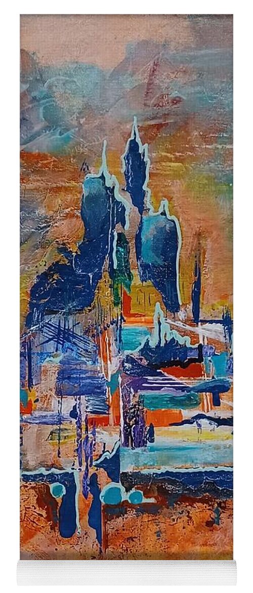 Abstract Yoga Mat featuring the painting City view  by Maria Karlosak