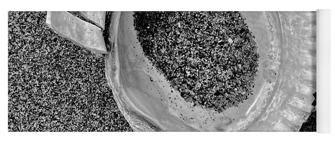 Black And White Yoga Mat featuring the photograph Clam Shell - Sandy Beach bw by Jerry Abbott