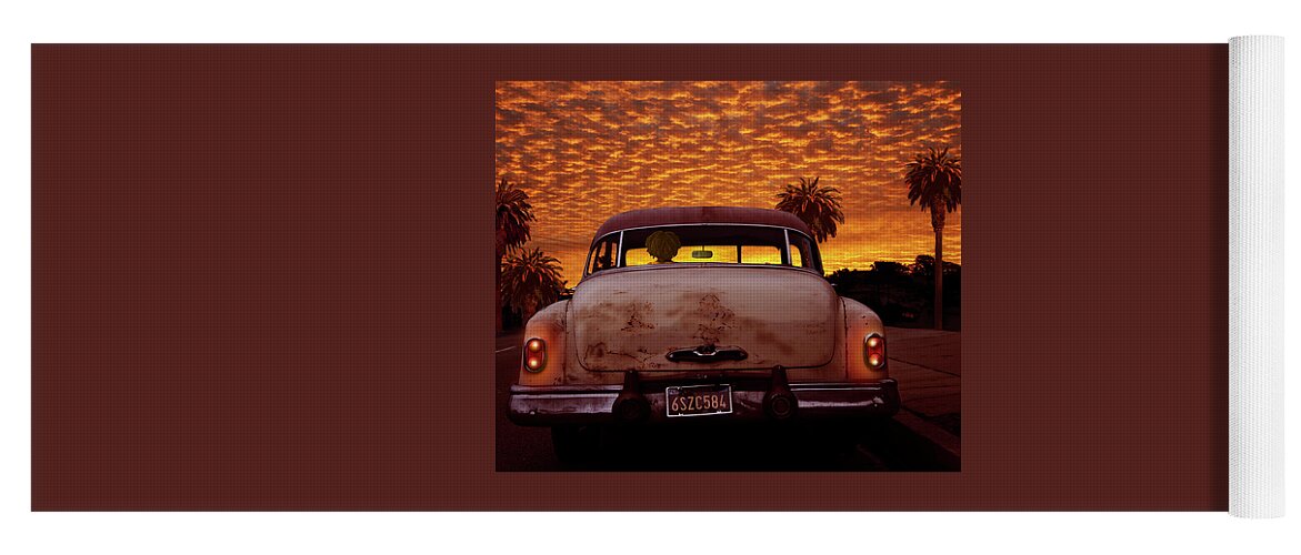 Buick Eight Yoga Mat featuring the photograph Classic Buick Eight Orange Sunset by Larry Butterworth