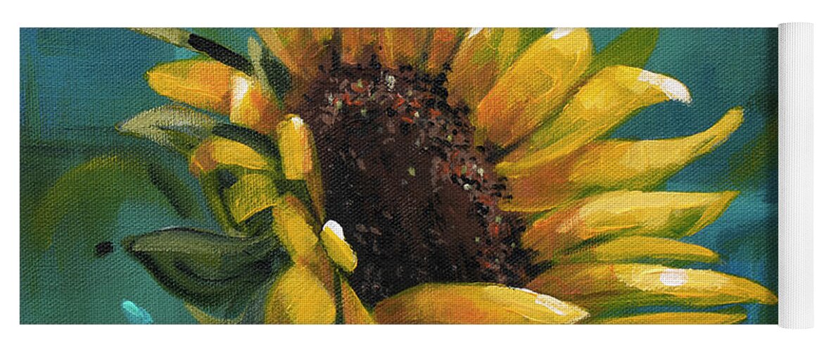Summer Yoga Mat featuring the painting Cleared for Landing - Sunflower painting by Annie Troe