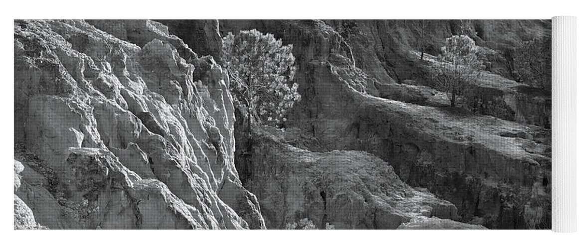 Cliffs Yoga Mat featuring the photograph Cliff Pine Trees in Monochrome by Angelo DeVal