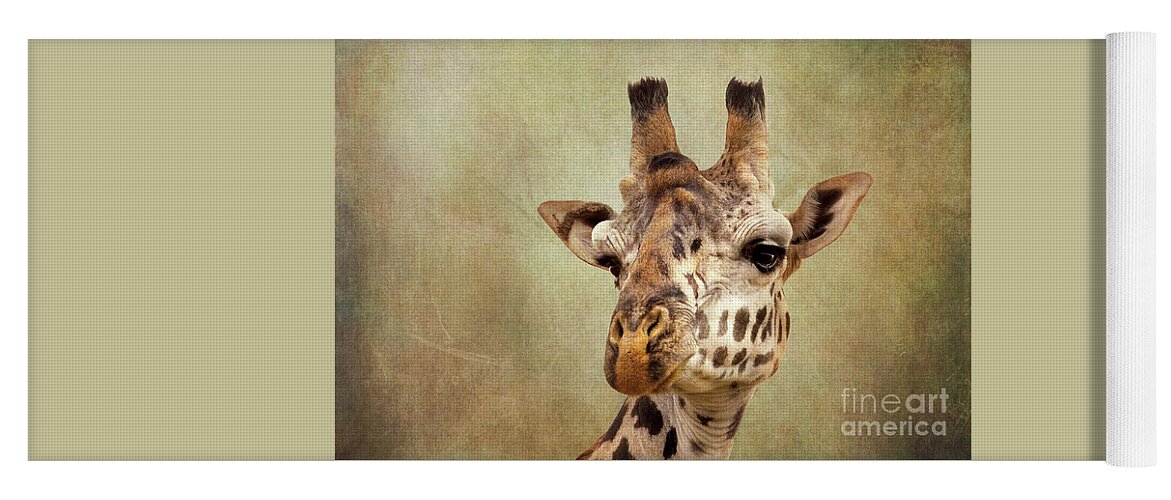 Giraffe Yoga Mat featuring the photograph Closeup of the head of a giraffe. by Jane Rix