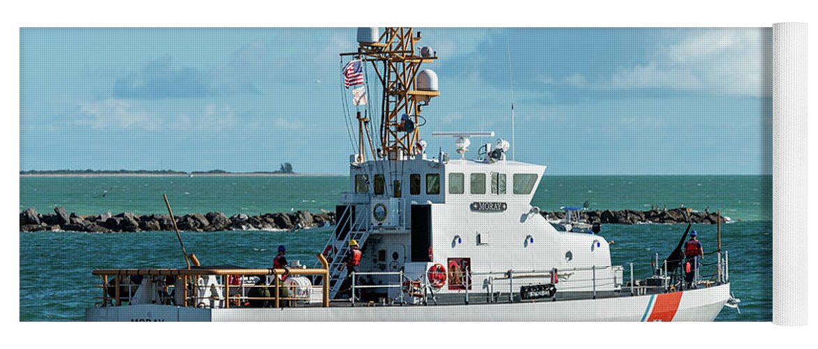 U.s Coast Guard Cutter Yoga Mat featuring the photograph Coast Guard Cutter Moray heads to sea. by Bradford Martin