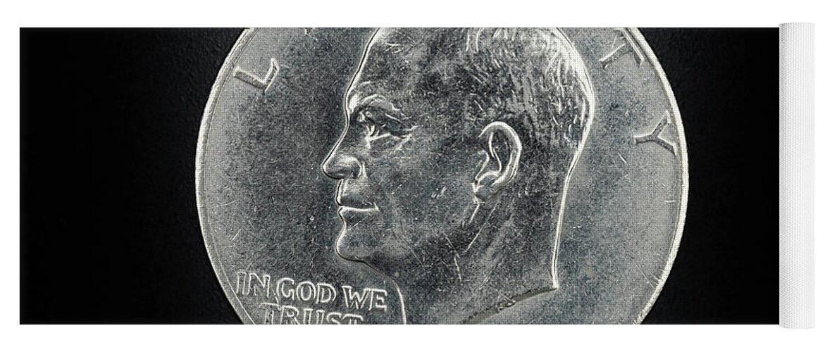 Ike Eisenhower Yoga Mat featuring the photograph Coin Collecting - 1776-1976 Ike Eisenhower Dollar Coin Face by Amelia Pearn