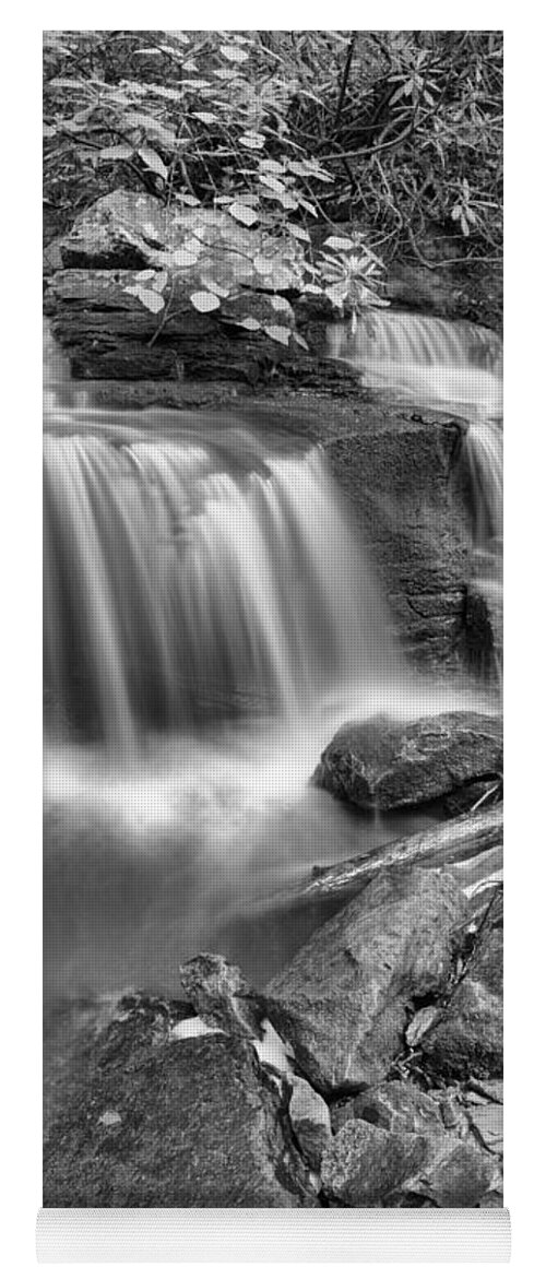 Cole Yoga Mat featuring the photograph COle Run Falls Spring Portrait Black And White by Adam Jewell