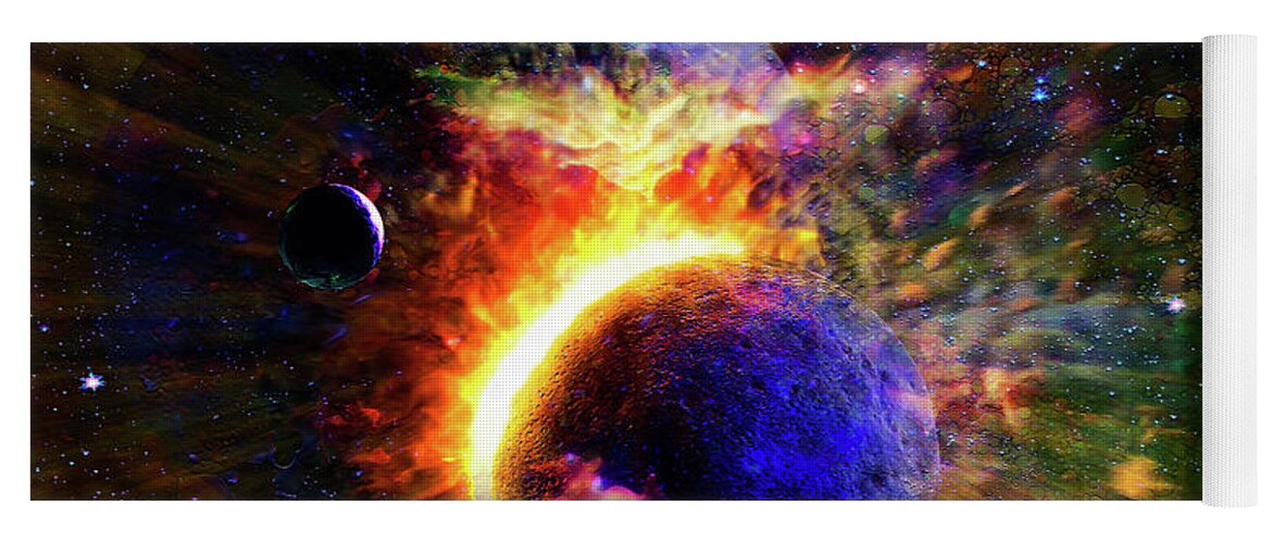  Yoga Mat featuring the digital art Collision of Planets in Space by Don White Artdreamer