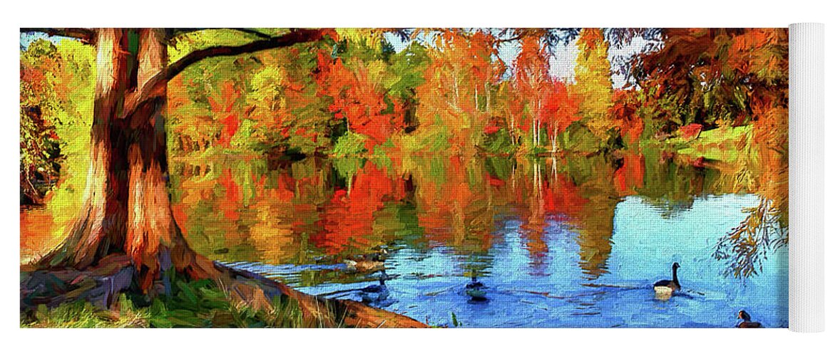 North Carolina Yoga Mat featuring the photograph Colorful Autumn on the Lake ap by Dan Carmichael