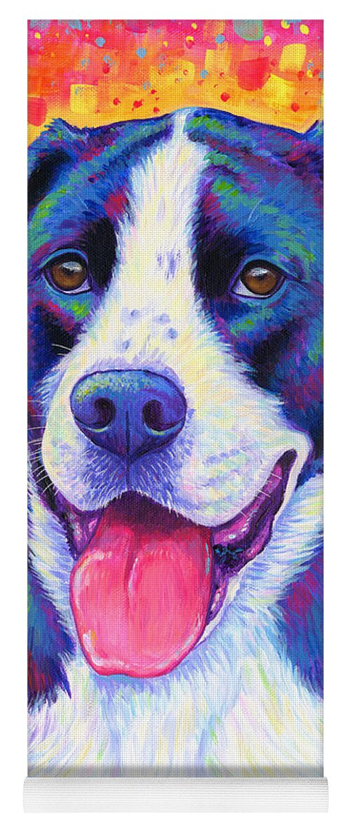 Dog Yoga Mat featuring the painting Colorful Bicolor Dog with Rainbow Colors by Rebecca Wang